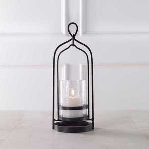 Iron Hurricane <b>Lanterns</b> With Hammered Glass <b>Black</b> Powder Coating & Bronze Finish Decorative Candle Holders For Home & Patio - Product Image 3
