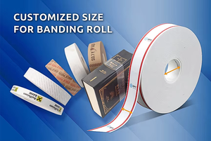 W19mm 115um Hot Melt Banding Tape <b>Roll</b> <b>White</b> Kraft <b>Paper</b> BOPP 150m Length Strapping Machine for Beverage/Grocery/Gift Packaging - Product Image 5