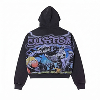 Sweat à capuche zippé personnalisé avec impression numérique, coupe ample et courte, effet vieilli, délavé à l'acide, style vintage, unisexe, 100% coton, hiver