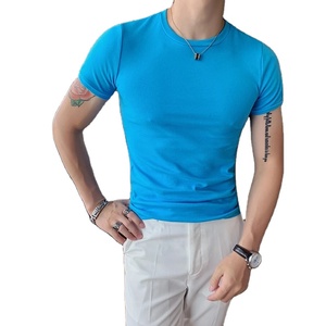 Camiseta informal de talla grande 4XL-M para hombre coreano, Camiseta ajustada de verano de manga corta, 7 colores sólidos, camiseta de poliéster/algodón - Product Image 5