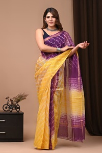 Sari Kota Doriya con estampado a mano, ligero, de algodón, tradicional indio, sari premium con estampado a bloque Kota Doriya - Product Image 2
