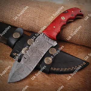 Couteau de chasse à lame fixe en acier Damas forgé à la main, qualité supérieure, avec crochet de poche, vente directe d'usine, manche pleine longueur, pour camping, extérieur et EDC - Product Image 5