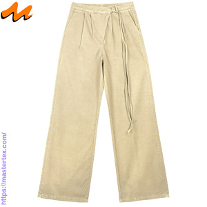 Pantalon en jean pour femme, coupe mi-ample, décontracté et habillé, avec cordon de serrage, couleur unie, jambe large, lavable, pour l'été et le quotidien, 8.4Oz - Product Image 1