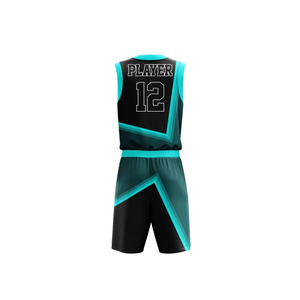 Conjunto de Uniforme de Baloncesto Sublimado Personalizado, Negro y Verde Azulado, Cuello en V, Sin Mangas, Absorbe la Humedad, Unisex para Adultos, Ropa de Equipo - Product Image 5