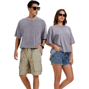 Oversized Gray Cotton T-Shirt Short Sleeve O-Neck Plain Dyed Casual Fit Men's Jersey Tee Breathable Streetwear Style - Product Image 2