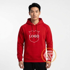 Sudadera con Capucha Roja para Hombre, Color Sólido, Felpa de Algodón, Diseño Casual con Bolsillos, Logotipo Estampado en la Parte Delantera, Corte Regular, Transpirable, de Invierno - Product Image 4