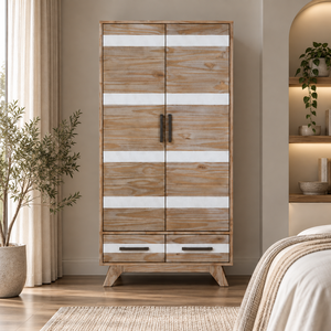 Armario de madera escandinavo de la colección SOHO con 2 puertas y 2 cajones, muebles de almacenamiento contemporáneos para dormitorio - Product Image 6