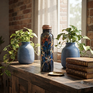 Handcrafted Copper <b>Water</b> <b>Bottle</b> Ayurvedic Design Printed Reusable <b>Metal</b> Drinking <b>Bottle</b> Leakproof Travel Yoga Home Gift - Product Image 5
