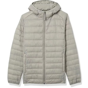 Men's <b>Light</b> Gray Hooded <b>Puffer</b> <b>Jacket</b> Zipper Closure Windproof Casual Regular Fit Polyester Wadding Autumn Thin Shell Wholesale - Product Image 5