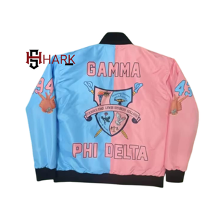 Top Selling Women's Color Block All Over Sublimation Printed Casual Bottom Gamma Phi Delta Zipper <b>Quilt</b> Lined <b>Jacket</b> For Girl's - Product Image 2