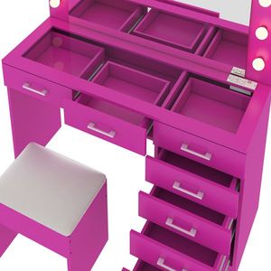 Large Lighted 12 LED <b>Mirror</b> <b>Makeup</b> Vanity Desk Set with 7 Drawers Glass Top Dressing Vanity Table with Power Outlet - Product Image 2