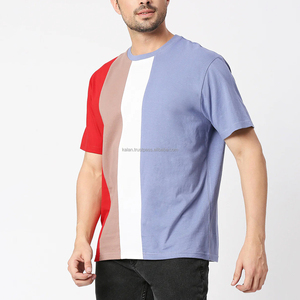 เสื้อยืดคอกลมแขนสั้นผู้ชายลายทางสีตัดต่อ ทรงปกติ สไตล์ลำลอง ผ้าถัก - Product Image 2