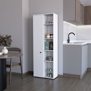 FM FURNITURE Dispensa da Cucina Bianca Harman Multistorage con 1 Porta e 5 Ripiani Aperti - Product Image 1