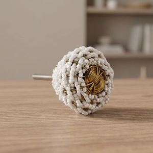 Poignée de meuble ronde tressée en bois, corne et laiton, faite à la main, design moderne, réglable, écologique, pour salon - Product Image 5
