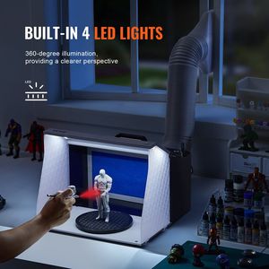 Portable Hobby Airbrush Paint <b>Spray</b> Booth Kit 4 LED Light Powerful Dual Exhaust <b>Fans</b> Turntable 6 Ft Extension Hose for Cakes - Product Image 4