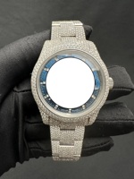 Montre de luxe pour homme en acier inoxydable avec diamants Moissanite, boîtier rond, mouvement à quartz analogique, fermoir déployant, bracelet tendance