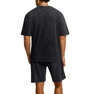 Vintage Acid Wash Men T Shirt Shorts Set Heavyweight Cotton Streetwear OEM Private Label Manufacturer - Product Image 3