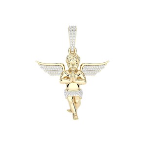 Pendentif Charme Aile d'Ange Religieux Plaqué Or avec Moissanite Micro-Pavé et Chaînes en Argent 925, Collier Hip Hop Unisexe - Product Image 4