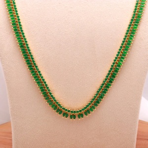 Luxury Marquise <b>Emerald</b> <b>Necklace</b> Set 22K Gold Plated Brass Long Adjustable Jewelry for Women Wholesale Price - Product Image 2
