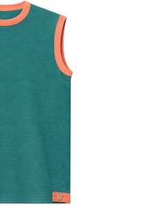 Ensemble décontracté d'été pour homme : débardeur sans manches et short en coton vert sarcelle avec bordure orange corail et cordon de serrage – Ensemble deux pièces - Product Image 3