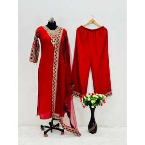 Conjunto de fiesta elegante para mujer con Plazzo y Dupatta Traje único y elegante - Product Image 1