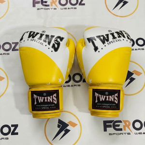 Guantes de Boxeo de Cuero Vacuno Genuino OEM Hechos a Medida de Calidad Original, Color Blanco y Amarillo, para Jóvenes y Adultos - Product Image 1