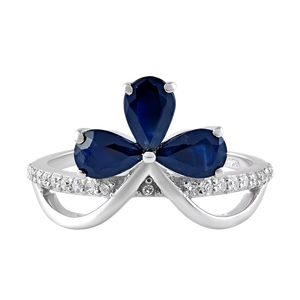 แหวนเพชรและไพลินสีน้ำเงินในตัวเรือนเงินแท้ 92.5 รุ่น KLSR-11173 - Product Image 1