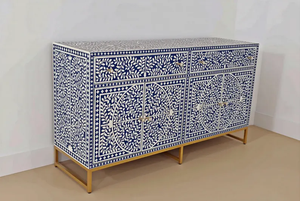 Mesa con incrustaciones florales de hueso para decoración del hogar - Mueble marroquí de madera - Product Image 2