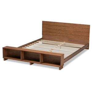 Chocolate Upholstered King <b>Bed</b> <b>Frame</b> Wood <b>Platform</b> with Open Storage Shelf Apartment-Friendly Minimalist Bedroom Furniture - Product Image 4