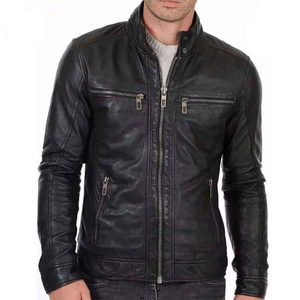 Wholesale Men's Genuine Leather Jacket with <b>Fur</b> <b>Trim</b> and Stand Collar Breathable Zipper Front Streetwear Winter Outerwear - Product Image 4