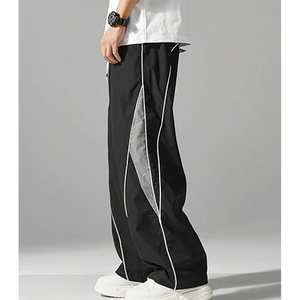 Pantalon de survêtement noir pour homme avec bande latérale, taille élastique et cordon de serrage, décontracté, léger, respirant, en maille, style printemps - Product Image 3