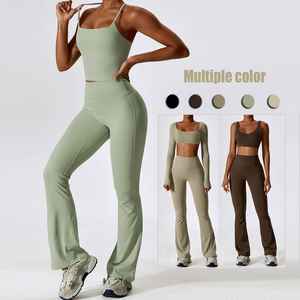 Women's 2 Piece Yoga Set Square Neck Crop <b>Top</b> High Waist Full Length Pants Solid Color Ruched Butt Activewear Seamless Stretch - Product Image 6