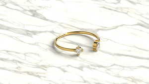 Anillo de Oro de 18K de Lujo con Diamantes, Diseño Abierto Toi Et Moi, Banda Dividida Redonda Marquise, Anillo Minimalista Apilable, Joyería Fina para Mujer - Product Image 3
