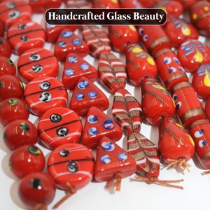 EXCEL EXPORTS - Hilo de Cuentas Decorativas de Vidrio Rojo de 8 Pulgadas | Cuentas de Vidrio Variadas Hechas a Mano para la Fabricación de Joyas y Manualidades - Product Image 2