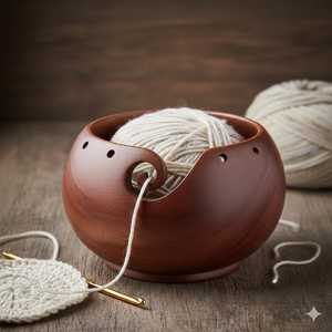 ชามใส่ไหมพรมไม้ทำมือพร้อมลายฉลุแบบเกลียว ที่วางอุปกรณ์ถักโครเชต์ - Product Image 3