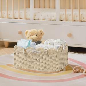 Panier à couches en osier festonné fait main, organisateur de rangement pour chambre de bébé, tissé naturellement, vente en gros fabricant - Product Image 3