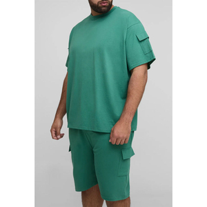 Conjunto de Camiseta y Pantalones Cortos de Punto para Hombre, Ecológico, 100% Algodón, Transpirable, Color Verde Menta Sólido, Cuello Redondo, Logotipo Frontal, Ropa Casual de Verano - Product Image 2
