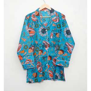 Pyjama pour femme en coton 100% premium, imprimé numérique indien fait main, motif floral vintage, doux, respirant, taille élastique - Product Image 5