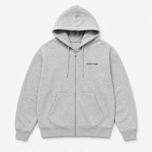 Sweat à capuche gris personnalisé à fermeture éclair intégrale en molleton de coton épais avec logo brodé, coupe classique, style streetwear, poche kangourou, OEM ODM, unisexe - Product Image 2