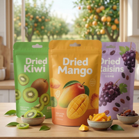 Sachet Doypack Personnalisé Imprimé, Qualité Alimentaire, Refermable, Anti-Odeur, avec Fermeture Zip et Trou Euro pour Fruits Séchés (Kiwi, Mangue, Raisins)