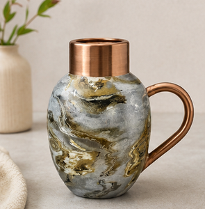 Modern <b>Marble</b> Pattern Copper Handle Jug Other Drinkware Premium High Capacity Ayurvedic Wellness <b>Bedside</b> Carafe with Integrated - Product Image 5