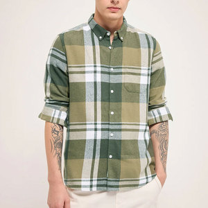 Chemises en flanelle foncée décontractées, respirantes, personnalisables, de bonne qualité, à manches longues, en coton, pour hommes - Product Image 1