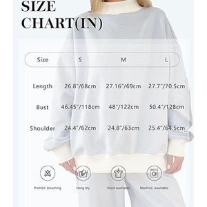Sweat-shirt universitaire rayé rouge et blanc pour femme avec col montant, épaules tombantes et manches larges pour tenues de tous les jours - Product Image 2