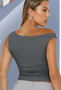 Women's Asymmetric <b>One</b> Shoulder Ruched Crop Tank <b>Top</b> Solid Color Knitted Spandex Cotton Blend - Product Image 5