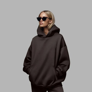 Sweat-shirt à capuche noir pour femme, couleur unie, manches longues, longueur normale, avec poches, en coton tricoté respirant, idéal pour l'automne - Product Image 3