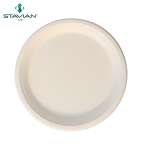 Assiettes jetables rondes de 10 pouces 100% biodégradables blanches et brunes STAVIAN Vaisselle Meilleur prix Assiettes écologiques - Product Image 2