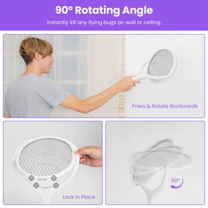Raqueta Eléctrica Antimosquitos 3 en 1, Varilla Telescópica Giratoria de 90 Grados, Matamosquitos de Mano para Interiores y Exteriores - Product Image 6