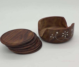 Juego de posavasos de madera de acacia ecológicos, clásicos, personalizados y hechos a mano por blossom craft india. - Product Image 3