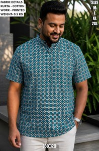 <b>Men's</b> Olive Green Printed <b>Kurta</b> Regular Fit Cotton Traditional Wear India Pakistan Style Casual All Seasons - Product Image 5