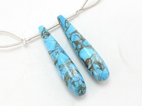 Perle allongée en turquoise cuivrée bleue, 35 mm environ, lisse et polie, trou de 0,50 mm, pierre certifiée par un tiers, pour bijoux